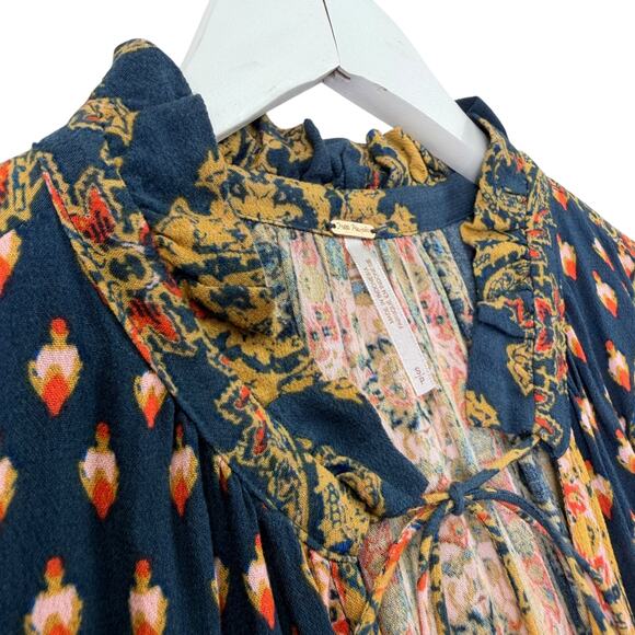 Free People Magic Mystery Tunic Dress Womens S Boho Mixed Print Bell Sleeve - Picture 5 of 12